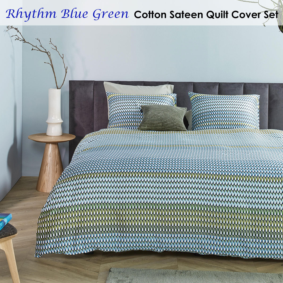 Bedding House Rhythm Blue Green Cotton Sateen Quilt Cover Set Queen