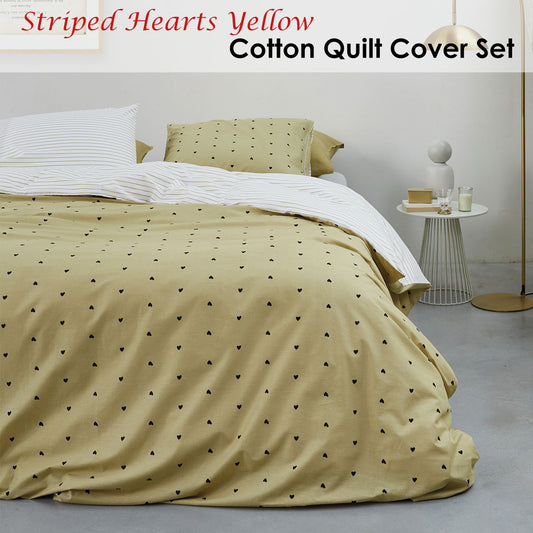 VTWonen Striped Hearts Yellow Cotton Quilt Cover Set King