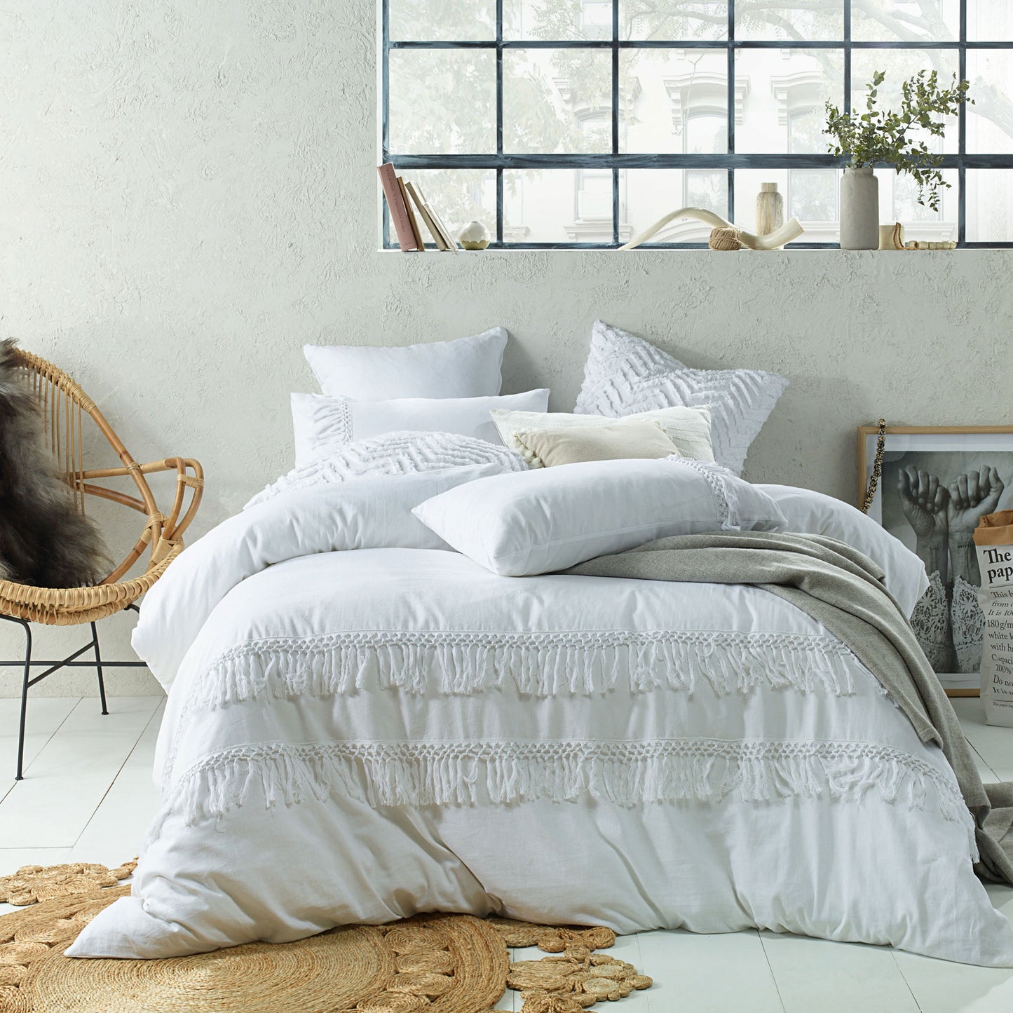 Accessorize Tassel Quilt Cover Set White King