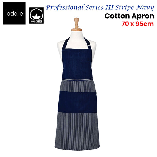 Ladelle Professional Series Stripe Navy Cotton Apron 70 x 95 cm