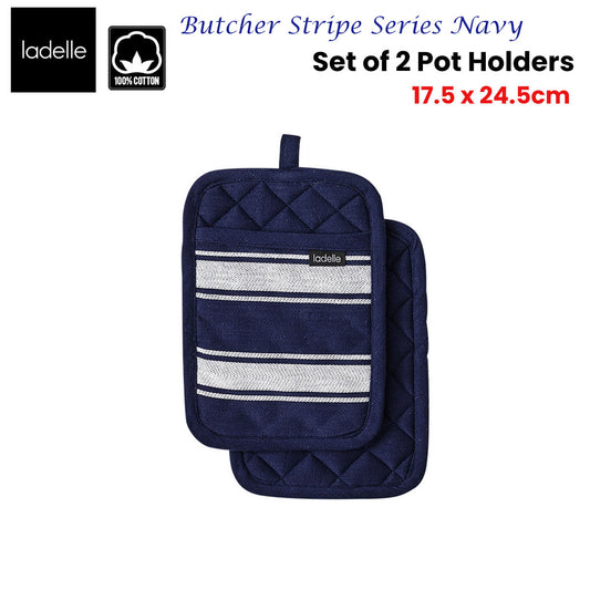 Ladelle Butcher Stripe Series Navy Set of 2 Pot Holders 17.5 x 24.5cm