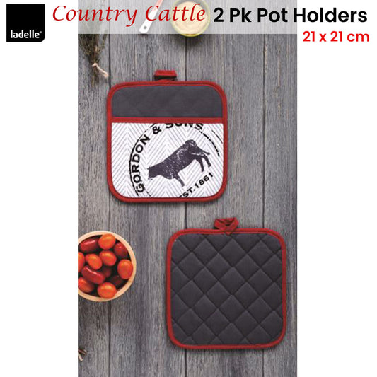 Ladelle Country Cattle Set of 2 Pot Holders 21 x 21 cm