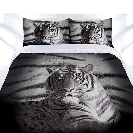 Just Home Blue Eyes Stripes Tiger Quilt Cover Set King