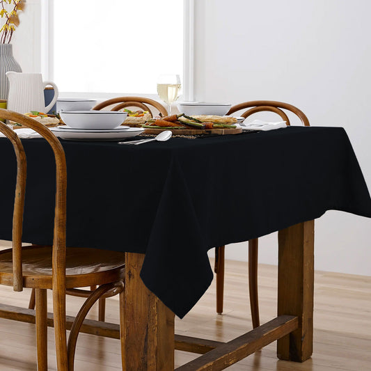 Ladelle Base Black Linen Look 100% Cotton Tablecloth 150 x 300 cm