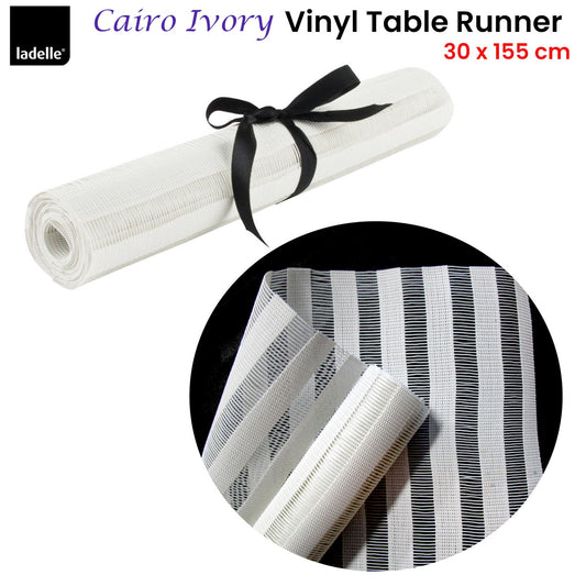 Ladelle Cairo Ivory Vinyl Table Runner 30 x 155 cm
