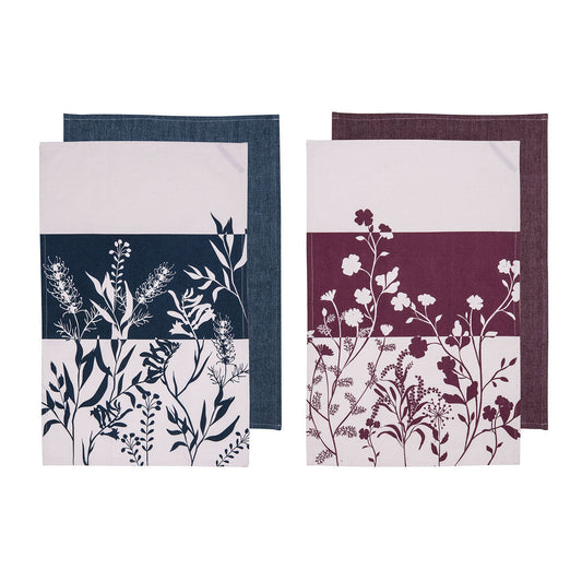 Ladelle Set of 4 Homespun Flower Cotton Kitchen Tea Towels 50 x 70 cm Mix