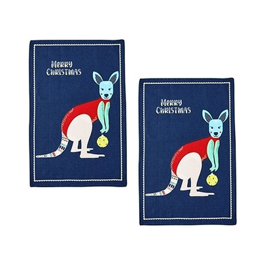 Ladelle Australiana Animal Drawing Set of 2 Cotton Kitchen Towels Kangaroo
