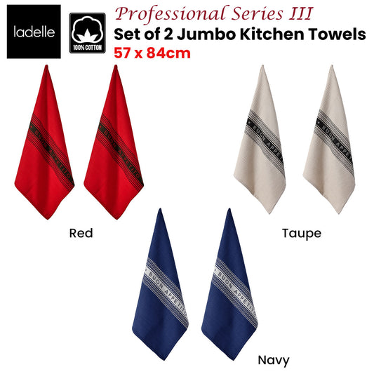 Ladelle Set of 2 Professional Series III Jumbo Cotton Kitchen Towels 57 x 84 cm Taupe