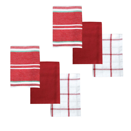 Ladelle Brick Set of 6 Cotton Kitchen Towels Red Design 6