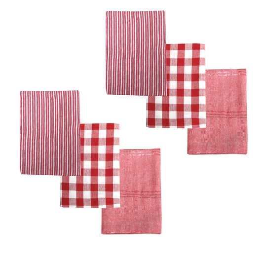 Ladelle Brick Set of 6 Cotton Kitchen Towels Red Design 7