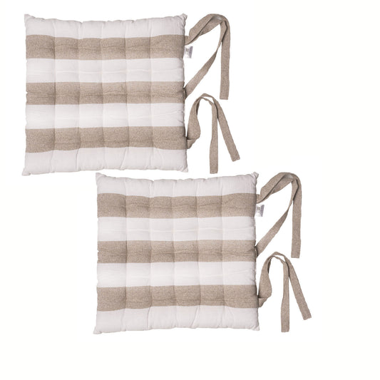 Rans Set of 2 Alfresco Cotton Chair Pads 40x40 cm - Striped Bleach Sand