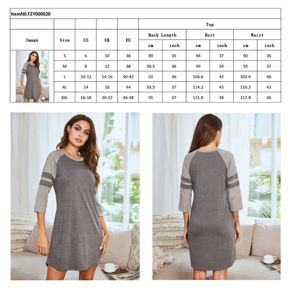 Polycotton Color Matching Women Nightgown 3/4 Sleeve Night Dress UK Size (M Size)