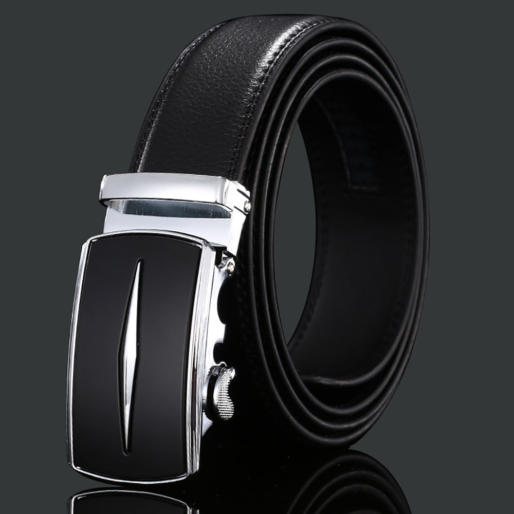 Adjustable Slide Genuine Leather Belt Men's Plate Reversible Buckle Business Dress Belts (FB8603#38)