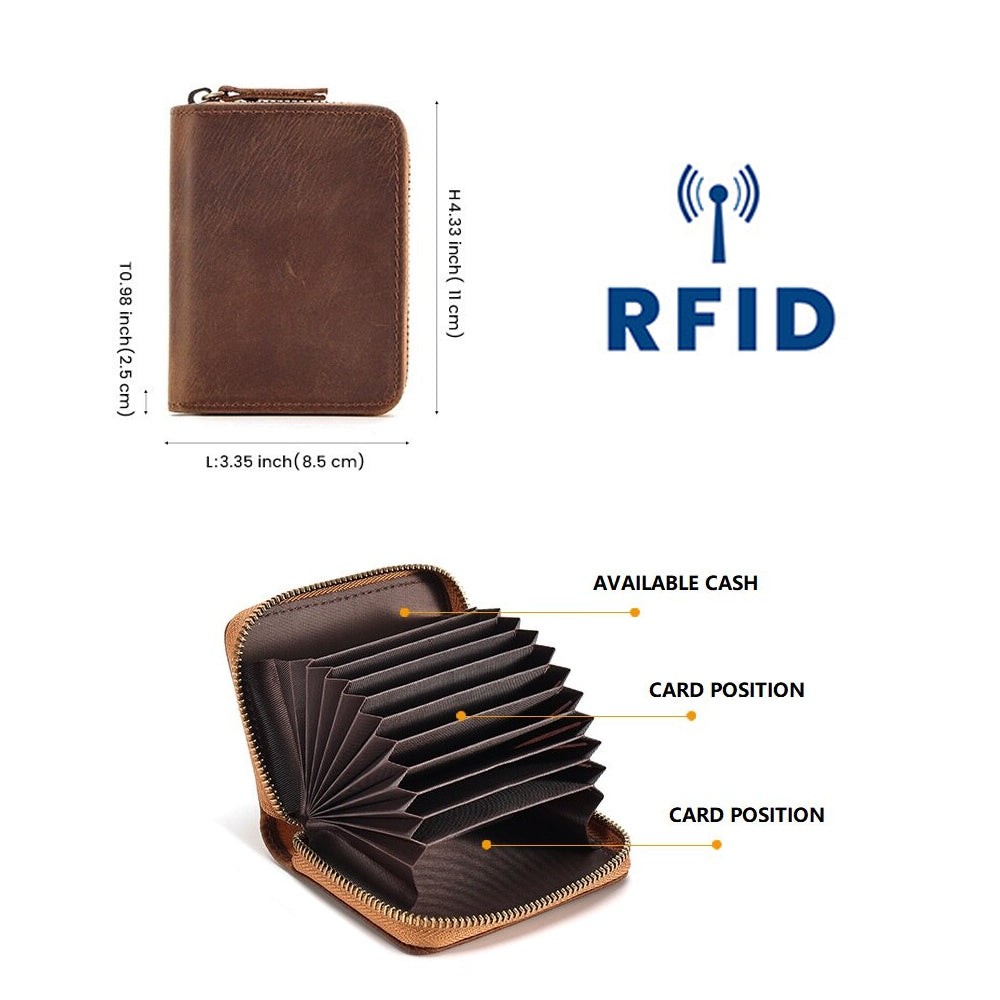 Genuine Leather Large Capacity RFID Anti-magnetic Money Clip Organ Wallets (Brown)