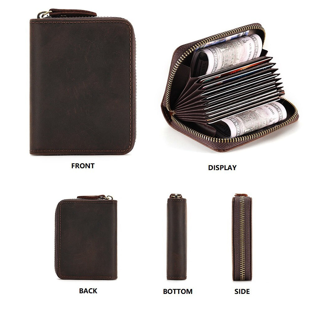 Genuine Leather Large Capacity RFID Anti-magnetic Money Clip Organ Wallets (Coffee)