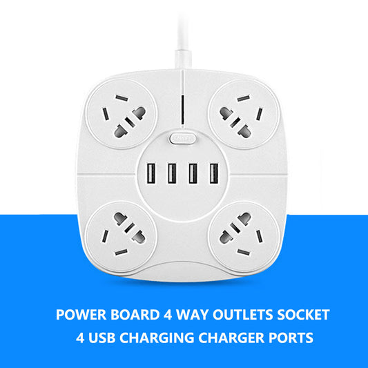 1.8 Metre Power Board with 4 Socket & 4 USB Charging Charger Ports