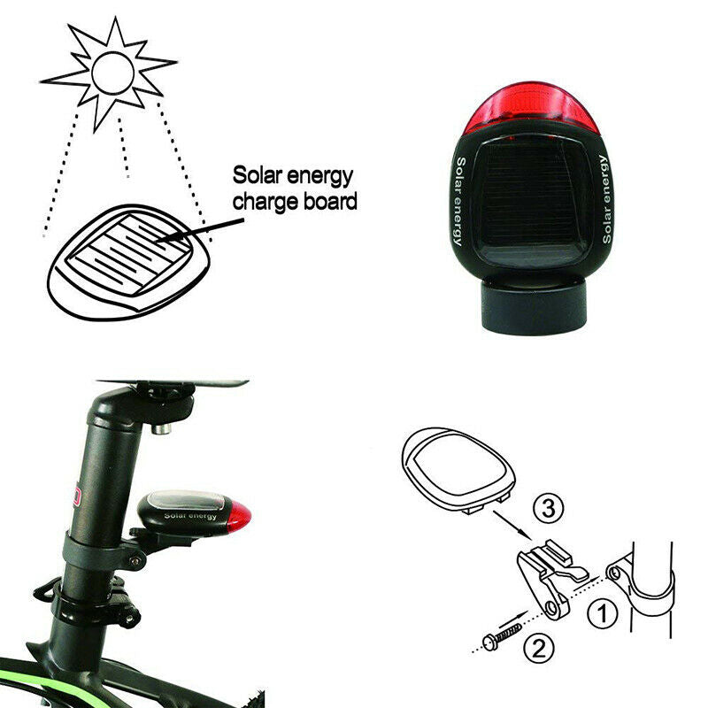 Solar Powered Bicycle Cycling Bike LED Headlight + Rear Tail Light Lamp LED with Gift Box