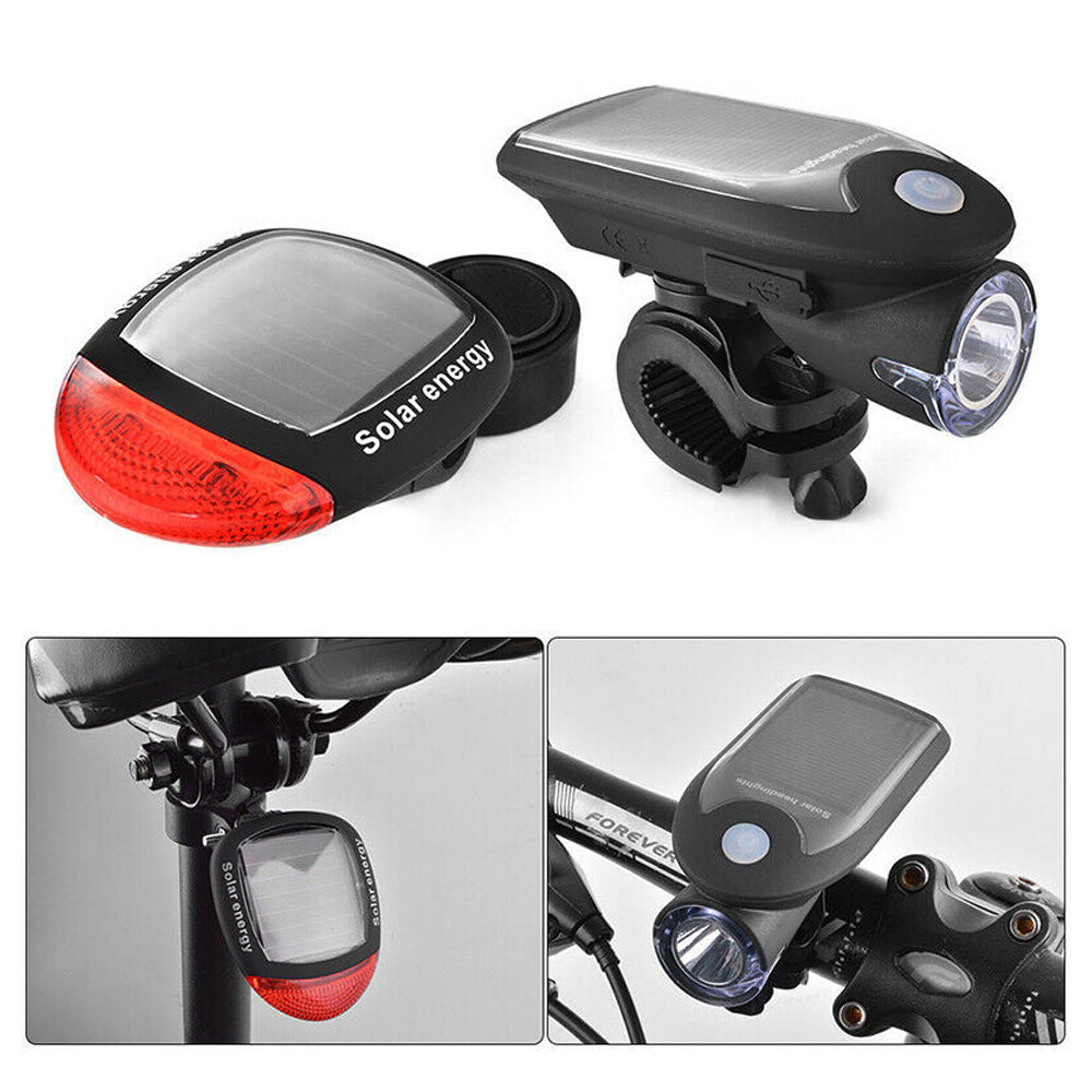 Solar Powered Bicycle Cycling Bike LED Headlight + Rear Tail Light Lamp LED with Gift Box