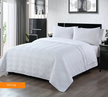 3 piece embossed comforter set queen white