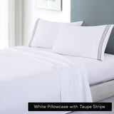 soft microfibre embroidered stripe sheet set double white sheet taupe stripe