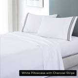 soft microfibre embroidered stripe sheet set queen white pillowcase charcoal stripe