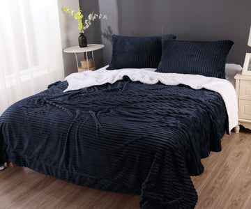 stripe flannel sherpa blanket queen navy