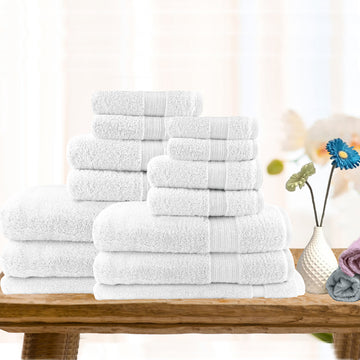 14pc light weight soft cotton bath towel set white