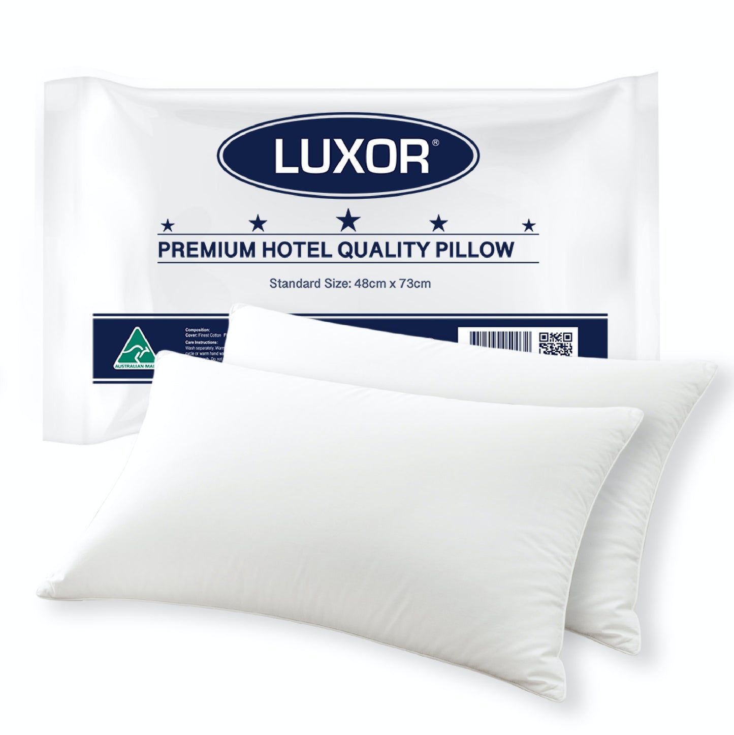 Luxor Australian Made Hotel Quality Pillow Standard Size Twin Pack