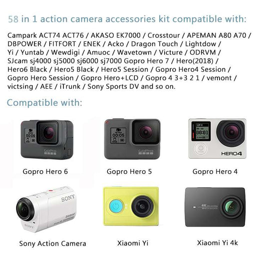 Hridz 58-in-1 Action Camera Accessories Kit for Insta360 GoPro Hero 10 9 8 7 6 5 4 3+ Max