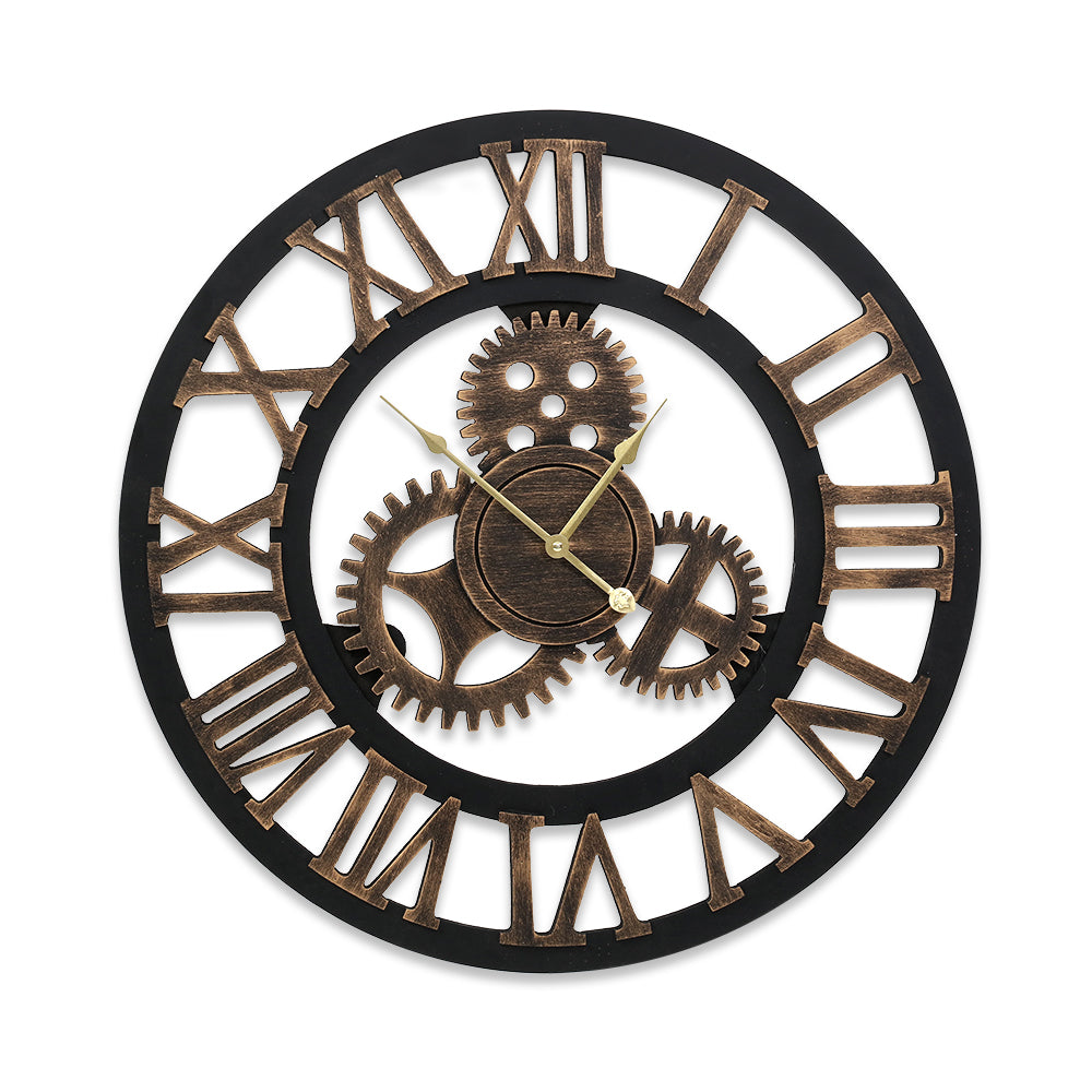 Artiss 60cm Wall Clock Large Retro Roman Numerals Brown