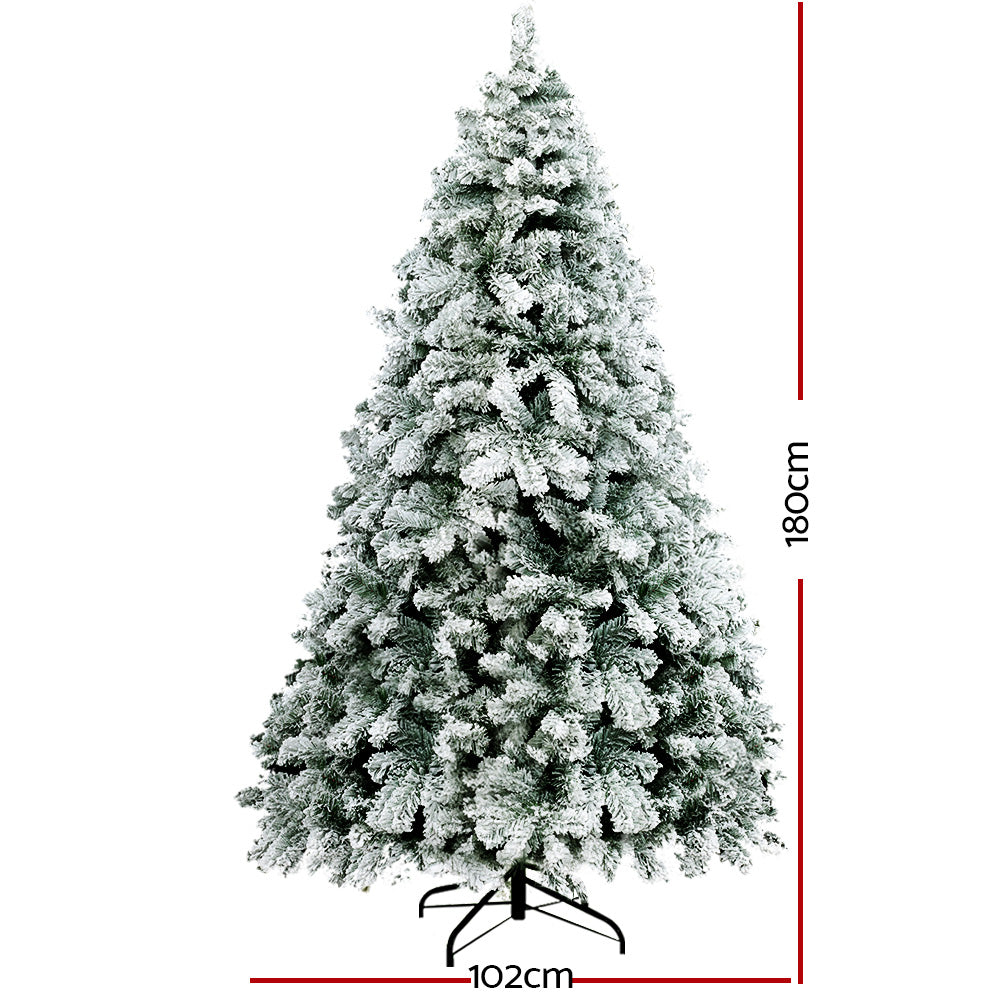 Jingle Jollys Christmas Tree 1.8m Snow Flocked Xmas Tree Decorations 520 Tips