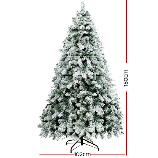 Jingle Jollys Christmas Tree 1.8m Snow Flocked Xmas Tree Decorations 520 Tips