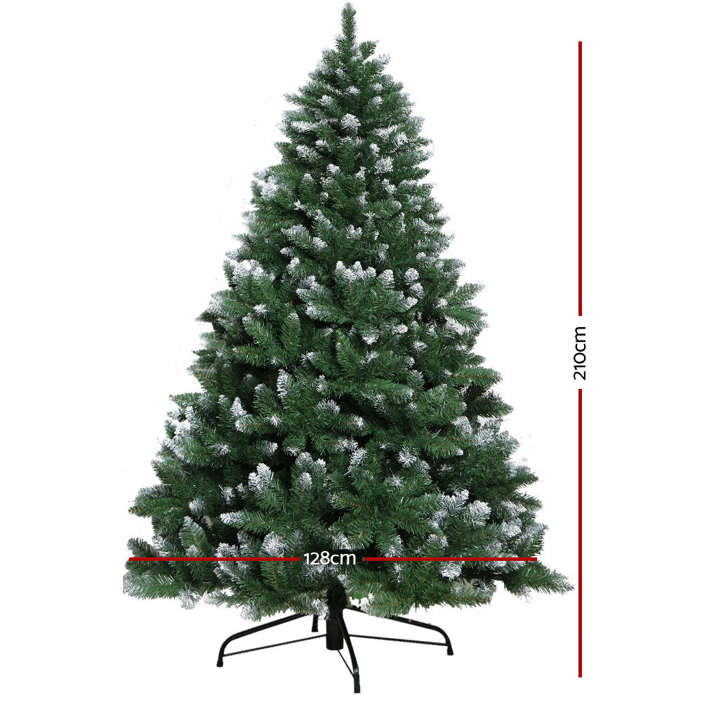 Jingle Jollys Christmas Tree 2.1m Snowy Xmas Tree Decoration 1000 Tips