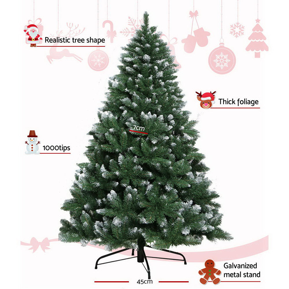 Jingle Jollys Christmas Tree 2.1m Snowy Xmas Tree Decoration 1000 Tips