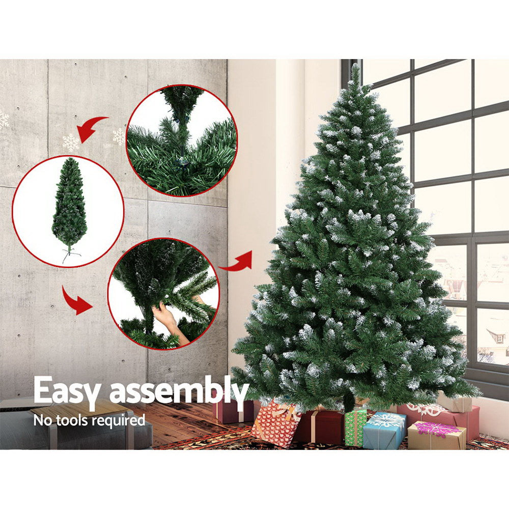 Jingle Jollys Christmas Tree 2.1m Snowy Xmas Tree Decoration 1000 Tips