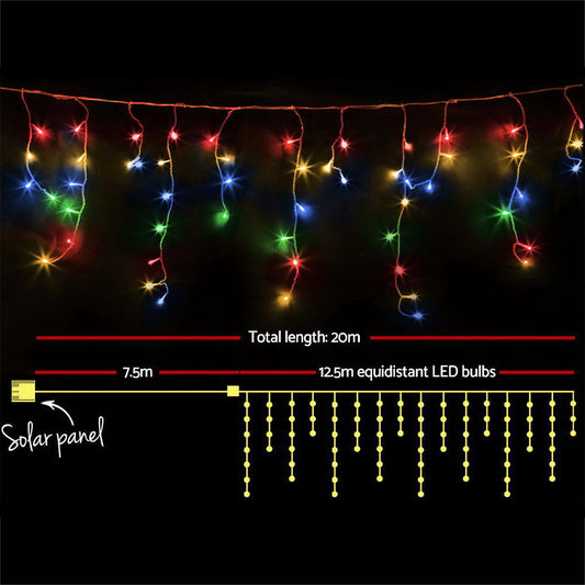 Jingle Jollys 12.5M Solar Christmas Lights Icicle String Light Multi Colour