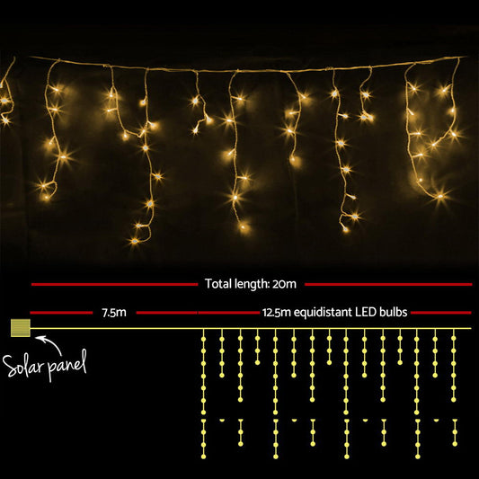 Jingle Jollys 12.5M Solar Christmas Lights Icicle String Light Warm White