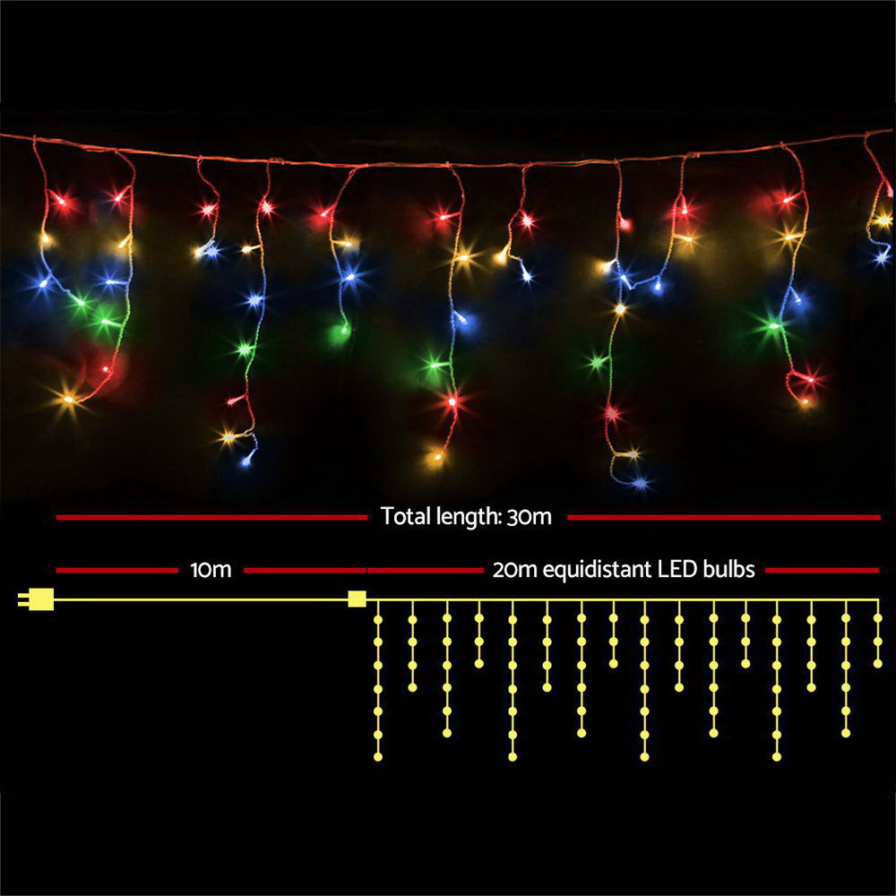 Jingle Jollys 20M Christmas Lights Icicle Light 800 LED Multi-coloured