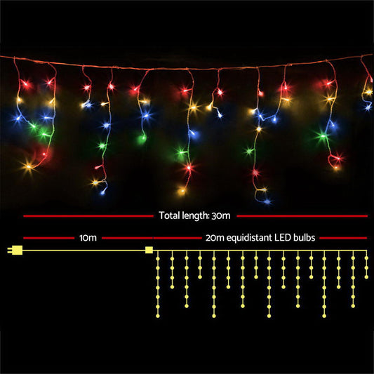 Jingle Jollys 20M Christmas Lights Icicle Light 800 LED Multi-coloured